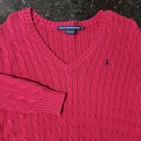 Polo Ralph Lauren Cable Knit V Neck Sweater Womens XL Red Preppy Casual Outdoor - Picture 1 of 5